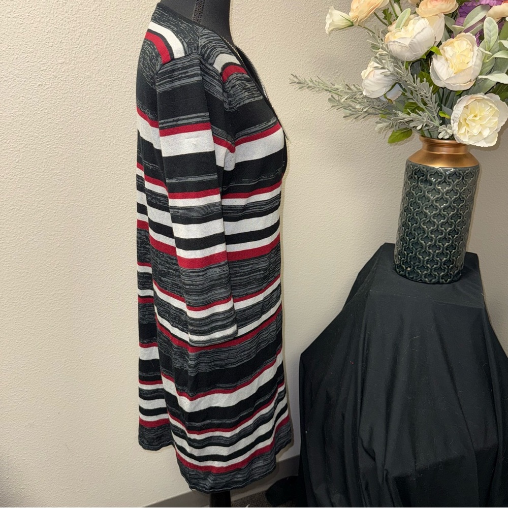 Allison Brittney Striped Zip Neck Midi Dress Black Red White L - Picture 5 of 8